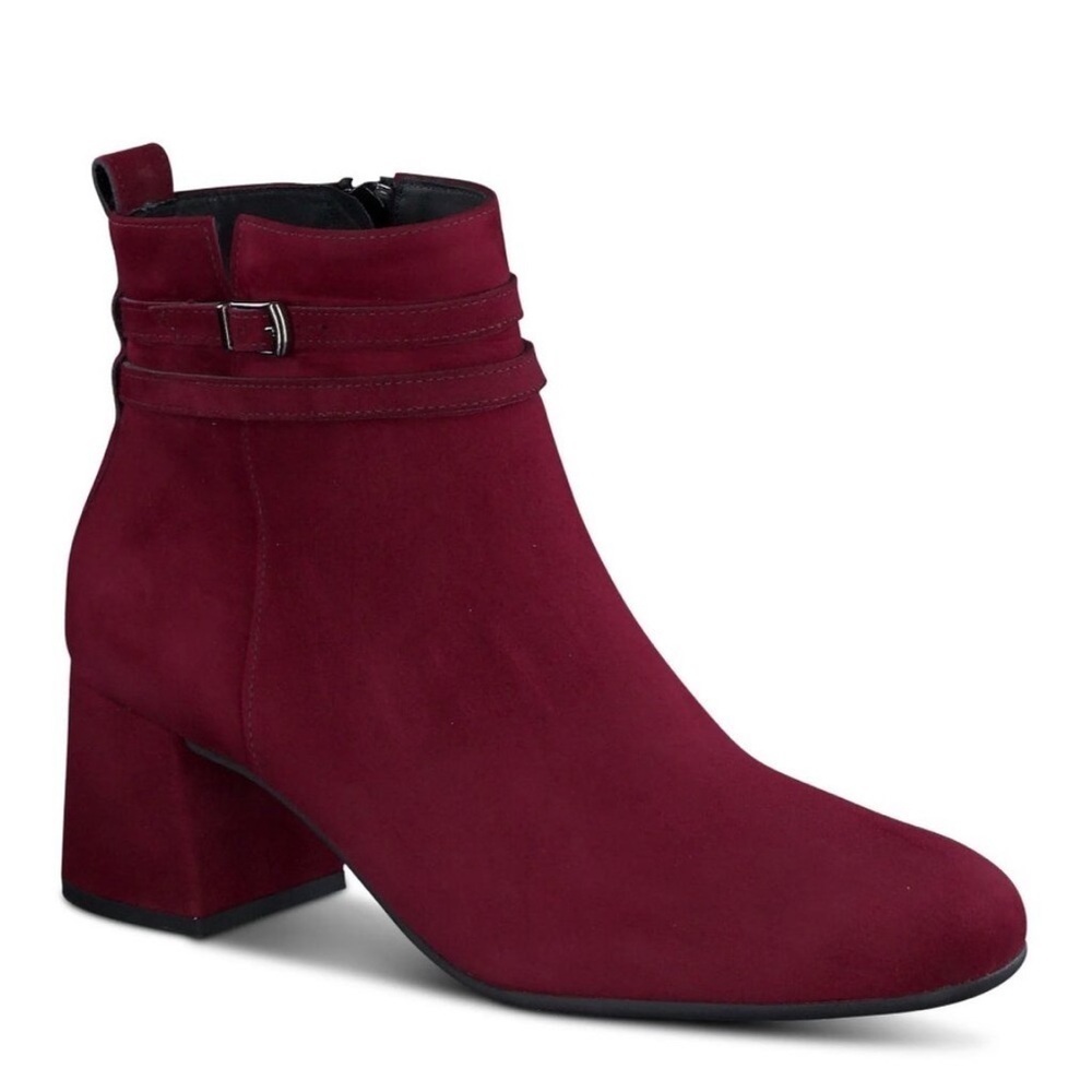 Paul Green Sydney Ankle Boots US Size 9 Bordo Burgundy Suede Block Heel NEW $499